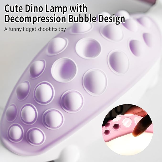 Dinosaur Night Light,Silicone Dino Lamp with Pop Bubble,7 Nightlight Modes Rechargeable Bedside Touch Lamp, Room Decor,Cute Lamp Dinosaurs Gifts (Purple)
