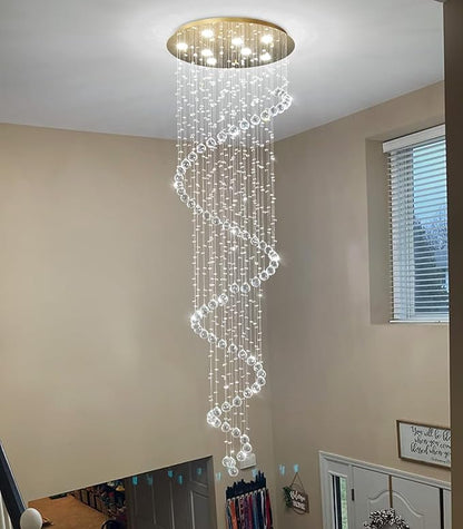 HAIXIANG W24 x H78 Inches Crystal Glam Chandelier Long Light Chandeliers with Dimmable Light Bulbs Gold High Ceiling Pendants Light Fixtures for Foyer Entryway Living Room Stair