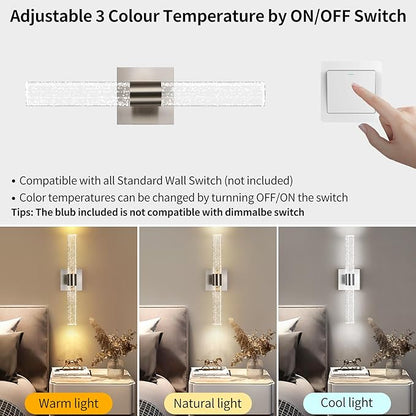 Modern Wall Sconces Set of Two in Brushed Nickel Finish 18 Inch 3000K-6000K Led Bathroom Sconce Lights Indoor Hardwired Wall Lamp for Bedroom Living Room Hallway, 12W