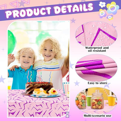 Oudain 4 Pcs Kpop Theme Purple & Pink Lightning Crack Print Holographic Party Tablecloth 54 x 108 Inch Disposable Rectangle Table Cover for Anime Korean Kpop Theme Birthday Decoration