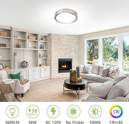 Flush Mount Ceiling Light - 4 Pack 36W 3000K/3500K/4000K/5000K/6000K Dimmable Led Ceiling Light Fixture for Kitchen Hallway Bedroom Bathroom (4, Brushed Nickel, 13)