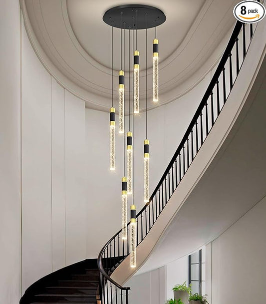 8-Lights 98 Inches Modern Chandelier LED Light Fixtures Adjustable Long Light Chandelier for Hallway Foyer Dimmable Lights with Remote Dining Kitchen Ceiling Pendant Lighting