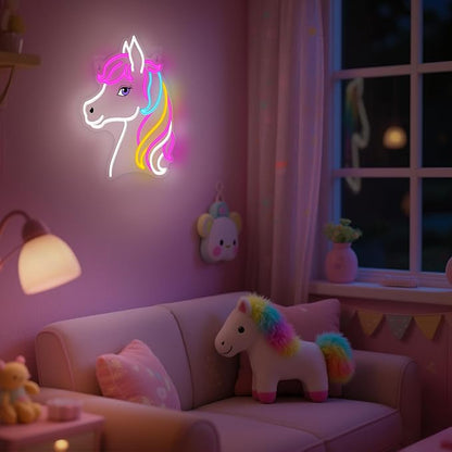 OkiyiD Dreamy Horse Neon Sign, Aesthetic Wall Decor for Girls Bedroom, Living Room, Vanity, USB Powered LED Light with Hanging Kit, Unique Magical Gift for Her