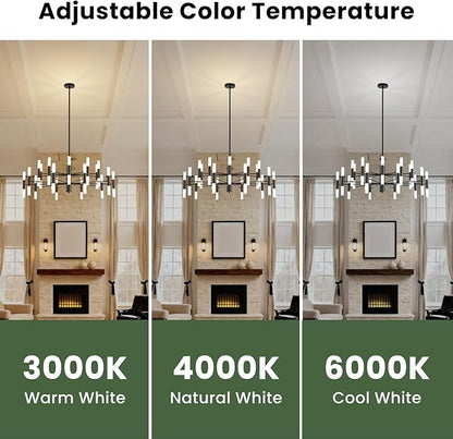 Black Modern Chandelier 40-Light, Large Farmhouse Round Candle Chandeliers with Acrylic Shades, 38.6" Dining Room Light Fixture for High Ceilings, Living Room, Foyer, Entryway, G9 Base