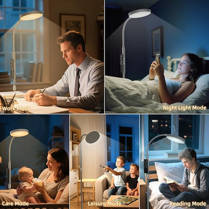 PACOVY Floor Lamp, Adjustable Height Floor Lamps for Living Room Bedroom, 120 LED Super Bright Standing Lamp Remote Control Dimmable Gooseneck Tall Stand Reading Lamp for Office Craft, Matte Gray
