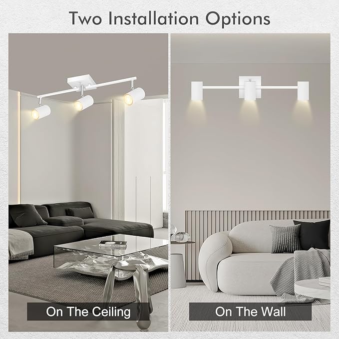AUQUEE 3 Light Track Lighting Fixtures Ceiling, White Kitchen Lighting Fixtures Ceiling, Track Lights Ceiling, Rotatable Light Heads, Modern Track Lights for Living Room,GU10 Bulb Not Included