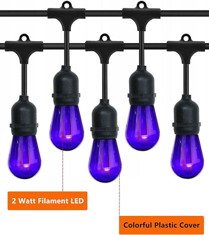 15 Pack S14 LED String Light Bulbs, Shatterproof 2 Watt Purple Replacement Bulbs for Outdoor String Light, Waterproof Decorative E26 Base Purple Filament Halloween Edison Lights, 120V