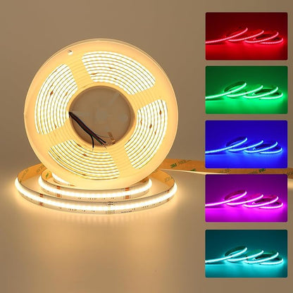 JOYLIT 24V RGBW COB LED Strip Lights 16.4FT/5M RGB + 3000K Warm White Dual Mode, Flexible 784 LEDs/M High Density Dotless Tape Light for Indoor, Bedroom, Kitchen, Home Theater Lighting (Light Only)