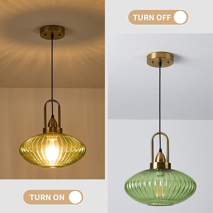 12 Inch Green Pendant Lights Vintage Chandelier Pendant Lighting Modern Mid Century Hanging Lights Adjustable Kitchen Island Light for Dining Room Bedroom Hallway