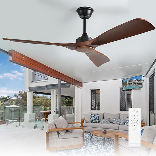 Depuley Ceiling Fan Without Light: 52 Inch 3 Blade Outdoor Fans for Patios - Walnut Ceiling Fan No Light Indoor Remote Control Ultra Quiet DC Motor Reversible 6 Speed Timer