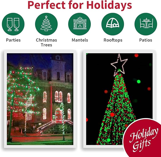 LAMPHOME 100 Count Red Green Christmas Lights, Green Wire 20Ft Incandescent Holiday String Light Set for Indoor Outdoor Use Christmas Tree, Halloween, Valentine Wedding Lighting Decoration
