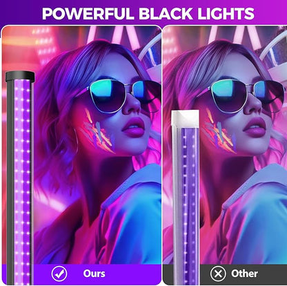 72W Black Light Bar - Upgraded 4ft Blacklight Bar 395nm to 405nm LED Black Lights Premium Floor Stand UV Light Bar with Power Cord, Plug, Switch for Glow Party, Halloween (1 Pack)