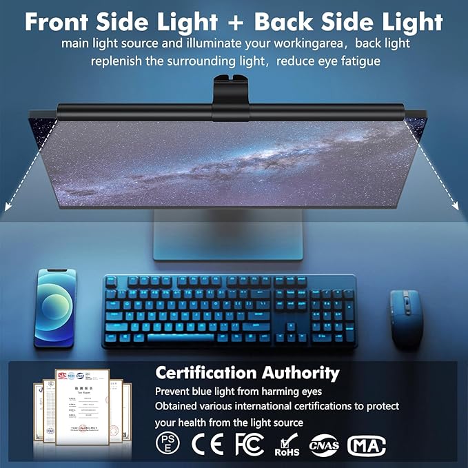 OOWOLF Monitor Light Bar, Ra90 Computer Monitor Lamp for Eye Caring, USB Reading Lamp Task Lamp, Dimmable Light Bar with Memory, No Glare Space Saving Home Office 16.20" 1-Pack