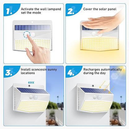 Peasur Solar Outdoor Lights, [8 Packs] Motion Sensor Security Lights with 3 Lighting Modes Wall Lights Waterproof Solar Powered Lights for Garden Yard,White Warm