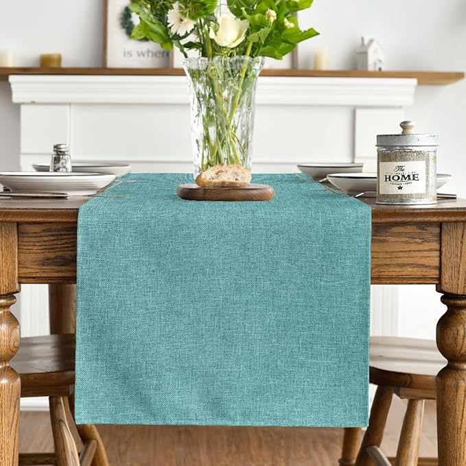 Artoid Mode Turquoise Aqua Table Runner, Seasonal Summer Washable Kitchen Dining Table Decoration for Home Party Decor 13x120 Inch