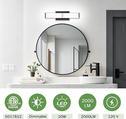 16 Inch Bathroom Vanity Light 2000LM, 5700K Daylight White Modern Bathroom Light Dimmable, AC 120V 20W Matte Black LED Vanity Lighting Fixtures Wall Sconce ETL Certified, 2Pack