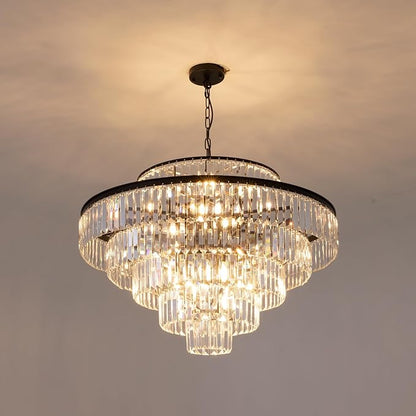 Wellmet Crystal Chandelier, 6-Tier Large Luxury Crystal Chandelier, 31'' Black Crystal Pendant Light for Living Room, Dining Room, Bedroom, Entryway, Hallway, Corridor,