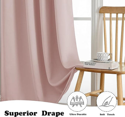 Simplebrand Blush Curtains for Bedroom 63 Inch Length 2 Panels Set, Room Darkening Thermal Insulated Energy Saving Curtains for Nursery, Grommet Solid Soft Window Treatment Drapes, W40 x L63