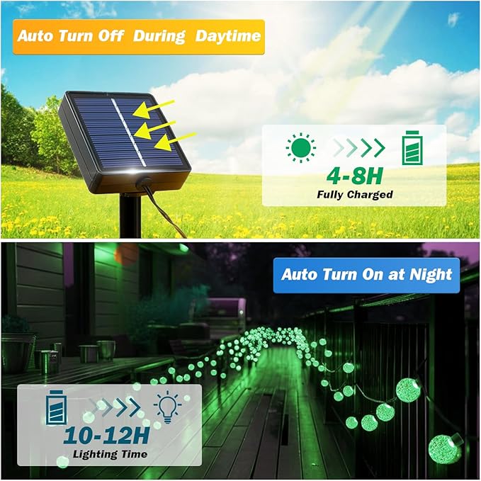 USOKYO Solar Lights Outdoor Waterproof, 2 Pack Total 200LED 110FT Solar String Lights for Outside with 8 Modes, Outdoor String Lights Crystal Globe Patio Lights for Garden Yard Party Decor(Green)