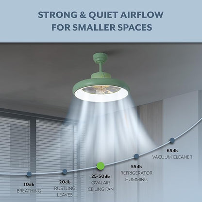 Oval AIR Loren 20" Small Smart Ceiling Fan with Light, Semi Flush Mount, Quiet 6-Speed Reversible Motor, Dimmable LED, Adjustable CCT, App & Remote Control, Scandinavian, Mint AIR8002C