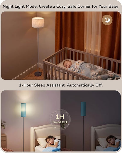 EDISHINE Modern Floor Lamps for Living Room, 63.7" Colorful Floor Lamp with Two Shades, Remote Control Foot Switch, 2700-6000K Dimmable Minimalist Standing Lamp for Bedroom, 9W Bulb Included, Blue
