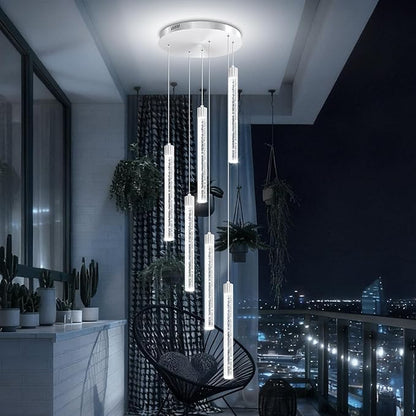 Silver 6-Light Modern Crystal Spiral Chandelier for Staircase High Ceiling Chandeliers Bubble Crystal Chandelier Lighting Cluster Hanging Light Fixture for Living Room Foyer