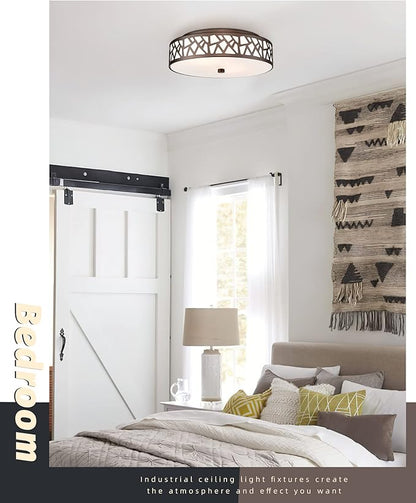 2 PK Flush Mount Ceiling Light Fixture, 12 Inch Ceiling Light Fixtures with Frosted Glass Shade, 2 - Bulb Oil Rubbed Bronze Light Fixtures Ceiling Mount for Bedroom, Hallway, Kitchen, Bathroom