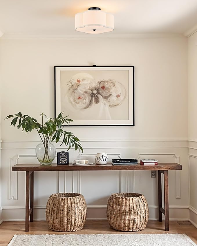 VONLUCE Semi-Flush Mount Ceiling Light, 12.8" Modern 4-Light Ceiling Light Fixture with White Clover-Shaped Shade 4 E26 Sockets for Bedroom Entryway Living Room, Black Finish, ETL Certificated