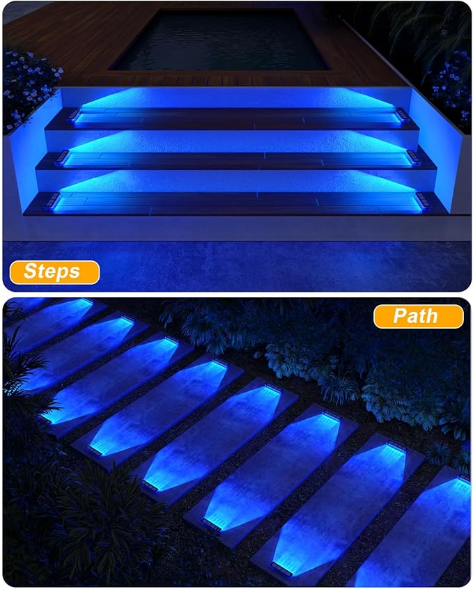 DetarZinLED Blue Solar Lights for Outside,6 Pack Solar Deck Lights Outdoor Waterproof LED,Blue Step Light for Outside,Dock Light Solar Powered Waterproof for Deck,Steps,Dock,Driveway,Stair,Path