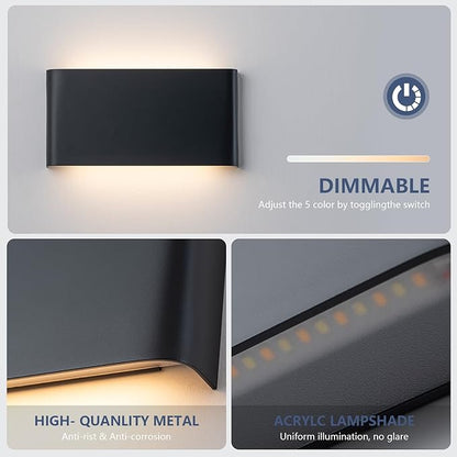 4 Pack Modern LED Wall Sconces, 15W Black Up and Down Wall Lights Indoor, 5 CCT Adjustable (3000K-6500K) Hardwired Decorative Wall Lamp for Hallway, Bedroom, Living Room, Stairwell