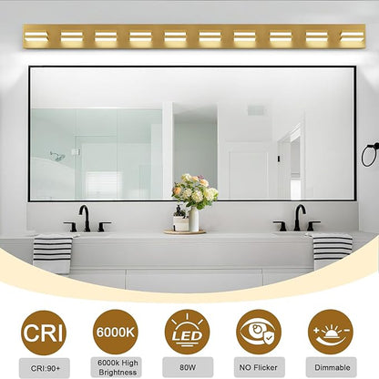 IZORRO LED Modern Bathroom Lights Fixtures(10-Light,Dimmable),Gold Acrylic Wall Lighting,Vanity Lights for Bathroom Over Mirror - 6000k 46In （No Assembly Required）
