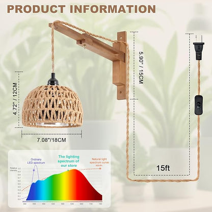 Hanging Grow Light for Indoor Plants, 30W Full Spectrum 4000K Wall-Mounted LED Plant Light with 15FT Plug-in Cord and Timer, Ideal for Tall Floor Plants & Large Houseplants