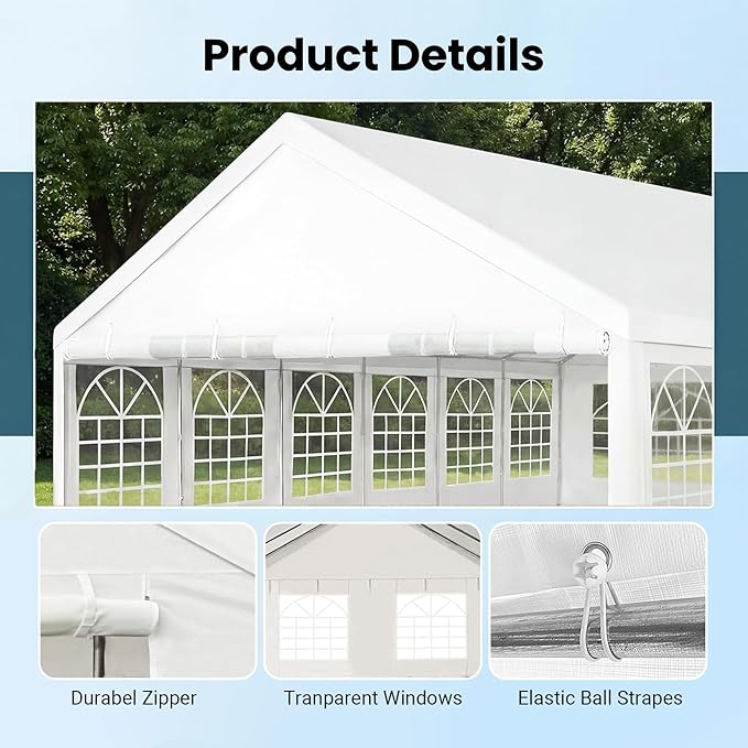 Party Tent 20x40Ft Outdoor Canopy Gazebo Heavy Duty Large Event Shelter Carport White for Wedding Parties BBQ