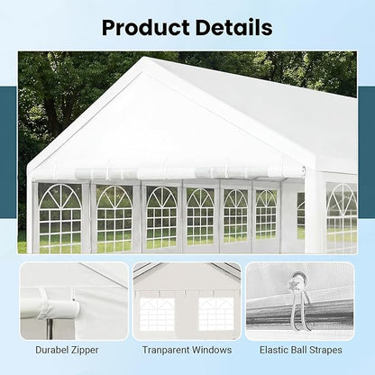Party Tent 20x40Ft Outdoor Canopy Gazebo Heavy Duty Large Event Shelter Carport White for Wedding Parties BBQ