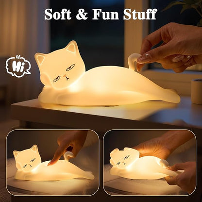 Lying Flat Cat Lamp Funny Gifts, 16 Colors+5 Dimming+Silicone Random Stuff, Touch+Remote+Recharge Night Light for Kids, Cool Lamp Unique Lamps Cute Weird Stuff, Cat Gifts for Teen Girls/Adults/Kids