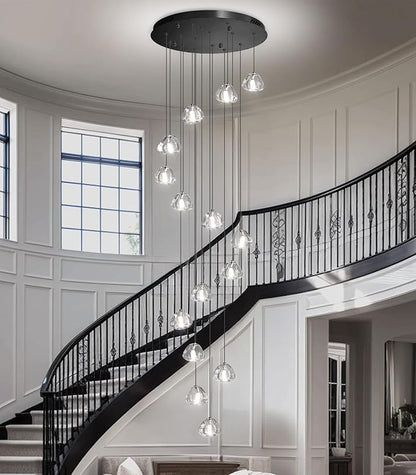 HAIXIANG LED Glam Chandelier 118 inches Long Light Luxury Crystal Ceiling Chandeliers Remote Dimmable High Ceiling Pendants Lighting Fixtures Black 15 Lights