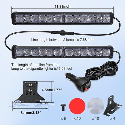 Nilight 24LED Emergency Strobe Traffic Advisor Light Bar 2 in 1 Blue Dash Warning Safety Flashing Lights Front/Rear Windshield Construction Lights for Trucks Cars Plow Police Firefighter Vehicles