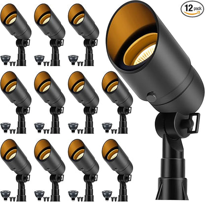 Gardencoin Low Voltage Landscape Spotlight, 12V LED Outdoor Landscape Lighting, Landscape Spot Lights Wired for Garden and Yard, Aluminum Up Lighting Fixture with 5W MR16 Replaceable Bulb (12 Pack)
