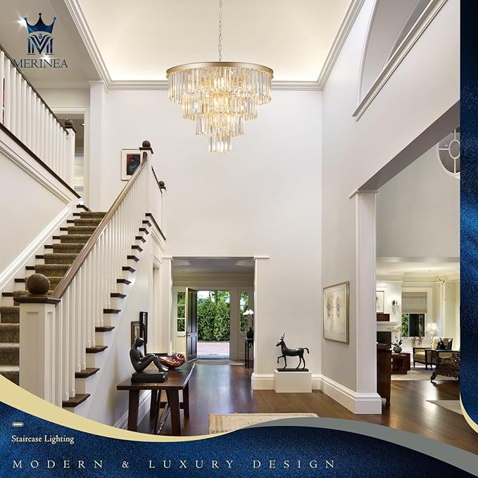 Modern Crystal Chandeliers Luxury Gold 24" Round Chandelier 12 Lights Ceiling Pendant Light Fixture 4-Tier K9 Crystal Lighting for Living Room Dining Room Staircase Foyer