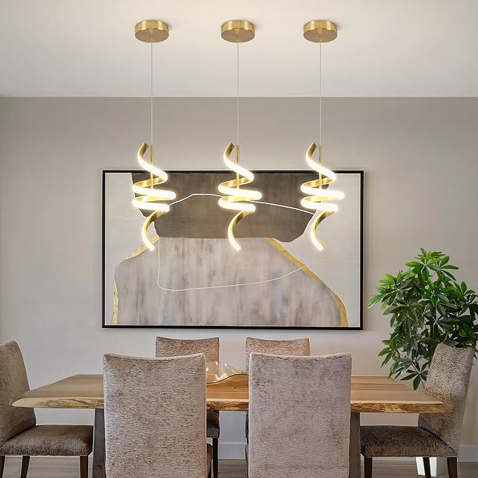 3000-6000K Dimmable Modern Pendant Light,Gold LED Pendant Light for Kitchen Island Fixtures Chandeliers for Dining Room Hanging Lights, 1 Pack