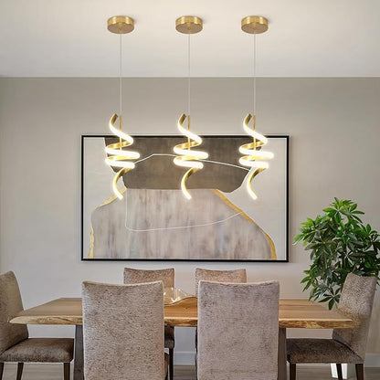 Spiral LED Pendant Light Fixtures, 15IN Modern Pendant Lights Adjustable Height 4000K Gold Kitchen Island Light Chandeliers for Dining Room Hanging Lights, 1 Pack