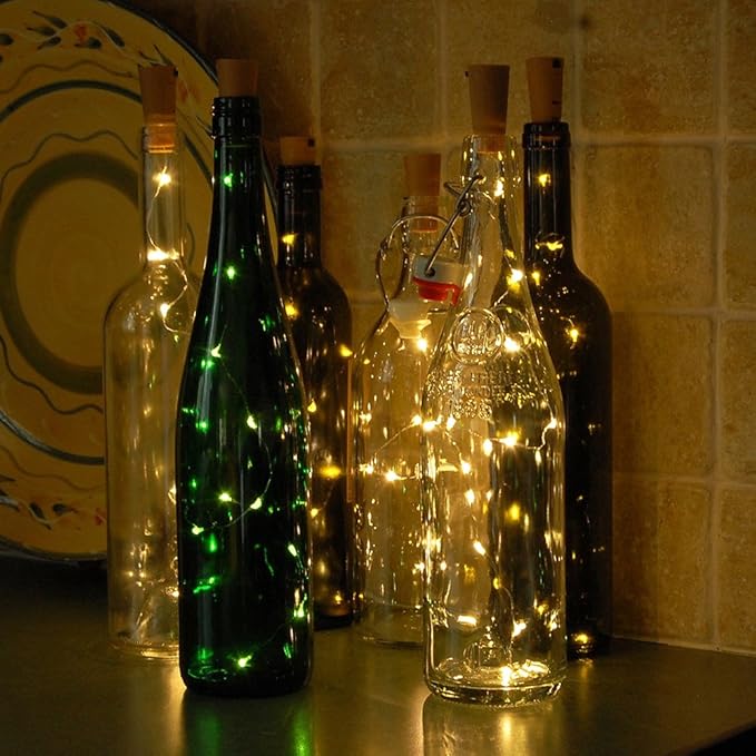 LumaBase Battery Operated Wine Cork with White Fairy String Lights - Set of 6
