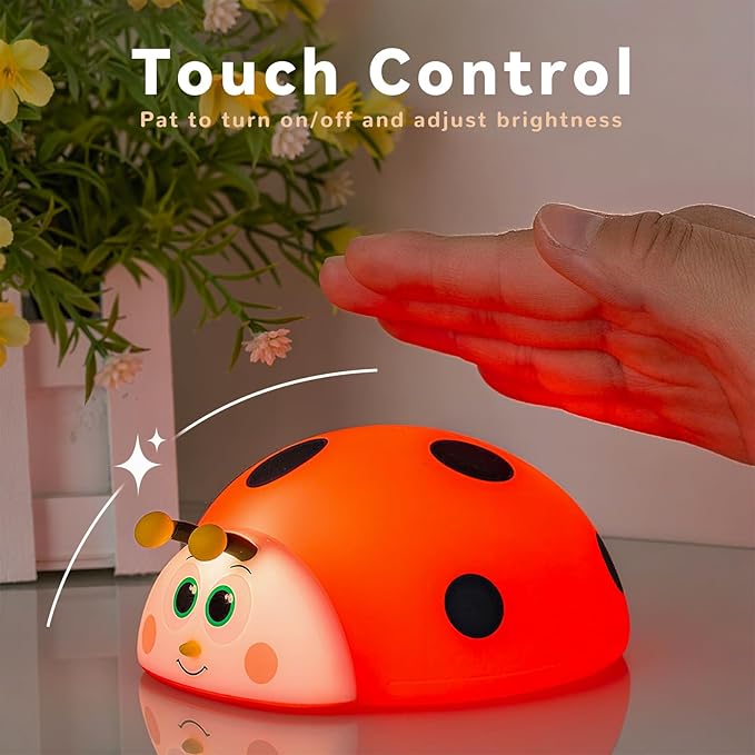 Cute Ladybug Nightlight for Baby, Soft Silicone Red Beetle Night Light for Nursery Kids Room Bedroom, 3 Levels Dimmable Touch Bedside Lamp Table Desk Lamp, Christmas Gifts for Girls and Boys (Ladybug)