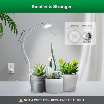 SANSI Grow Lights for Indoor Plants, ETL Listed Pot Clip LED Plant Lights for Indoor Growing, Full Spectrum, 4-Level Dimmable, Auto On Off 3 6 12 Hrs Timer for Small Plants, Garden White 5V 2-Pack