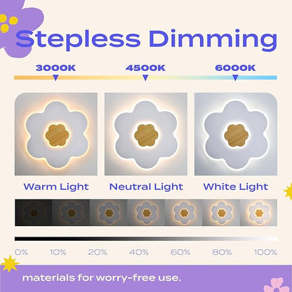 LED Ceiling Light Fixture 15.7in Dimmable Flower Shape Wooden Nursery Light with Remote for Kids Room, Bedroom, Living Room