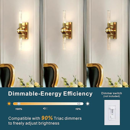 Wall Sconces Set of Two, Brushed Brass Modern Wall Sconce Indoor, 13W Dimmable LED Sconces Wall Lighting for Bathroom Bedroom Living Room Hallway (17.7inch,2 Pack)