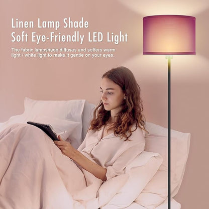 AUQUEE Floor Lamp, Standing Lamp, Modern Stand Up Lamps with Purple Lampshade, 59" Tall, Foot Switch, Simple Living Room Decor for Kids Room, Girls Room, Den, Office - Black(NO Bulb,E26 Base)
