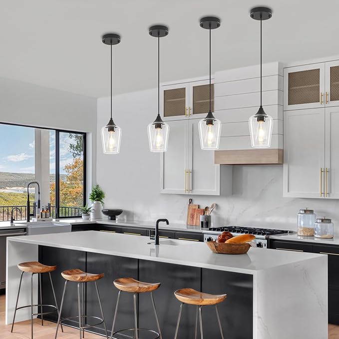 3-Pack Pendant Lights Kitchen Island Modern Glass Pendant Lighting Over Island Kitchen Hanging Light Fixtures Adjustable Hallway Pendant Lights for Bathroom Dining Room Entryway