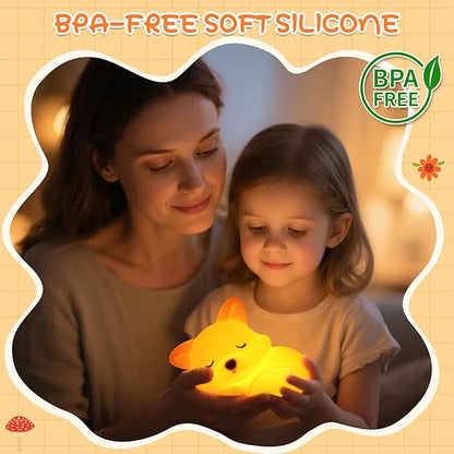 Fox Night Light for Kids, Cute Silicone Lamp with Dimmable 20 Mins Timer, Squishy Animal Nightlight Kids Bedside Decoration Light, Christmas White Elephant Gifts Idea for Baby Girl Boy Friend