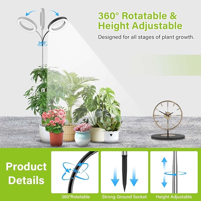 Grow Lights for Indoor Plants, Full Spectrum Plant Lights for Indoor Growing with 3/9/12H Auto Timer, 3 Spectrum Modes, 10-Level Dimmable, 68" Height Adjustable for Growing Large Tall Plants